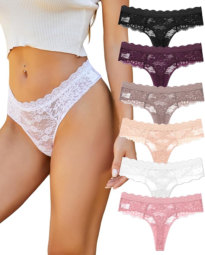 Pack de 6 Tangas de Encaje Sexy ALL OF SHE – Lencería Fina y Elegante para Mujer