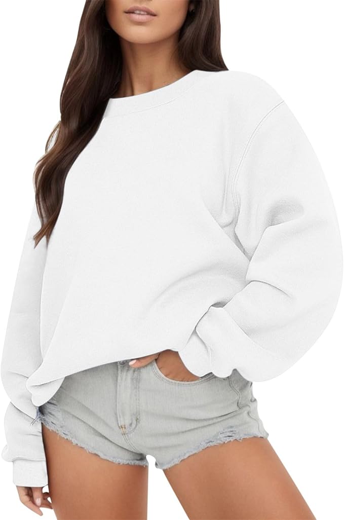 Sudadera Casual blanca sin Capucha para Mujer | Jersey Básico de Manga Larga